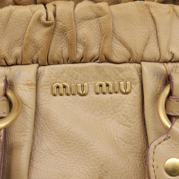 Miu Miu Hand Bag Leather 2way Beige Gold Auth 167656M