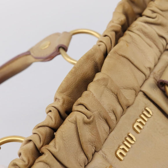 Miu Miu Hand Bag Leather 2way Beige Gold Auth 167656M