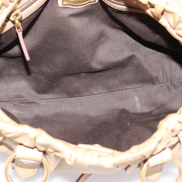 Miu Miu Hand Bag Leather 2way Beige Gold Auth 167656M
