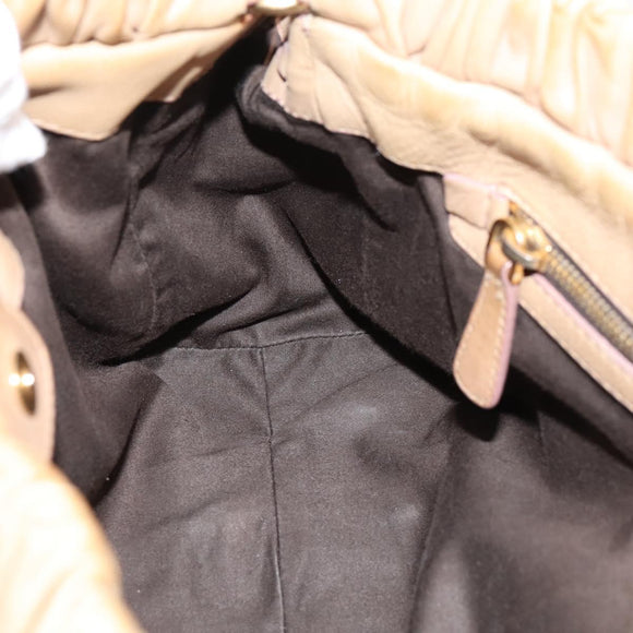 Miu Miu Hand Bag Leather 2way Beige Gold Auth 167656M