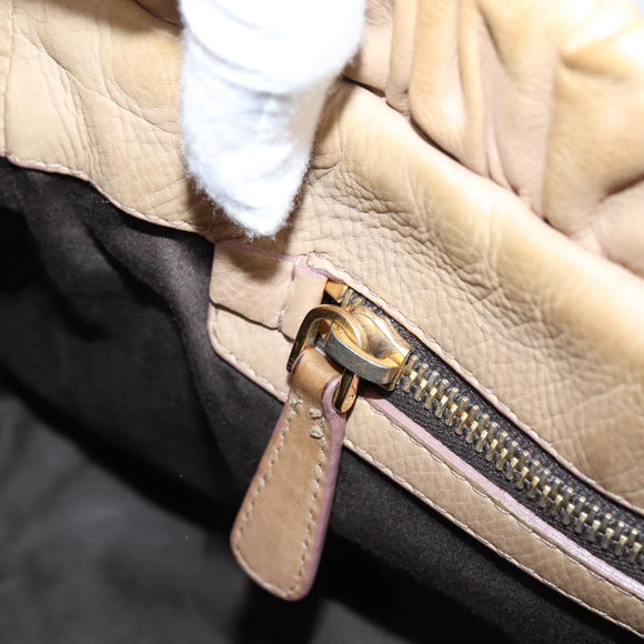 Miu Miu Hand Bag Leather 2way Beige Gold Auth 167656M