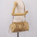 Miu Miu Hand Bag Leather 2way Beige Gold Auth 167656M-30