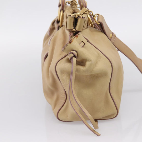 Miu Miu Hand Bag Leather 2way Beige Gold Auth 167656M