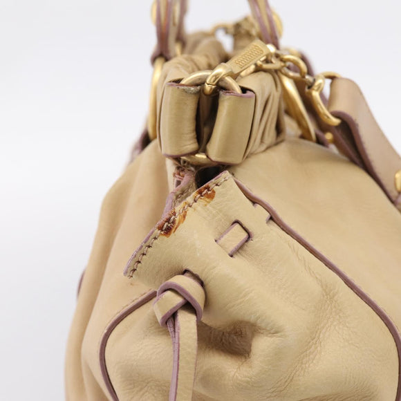 Miu Miu Hand Bag Leather 2way Beige Gold Auth 167656M