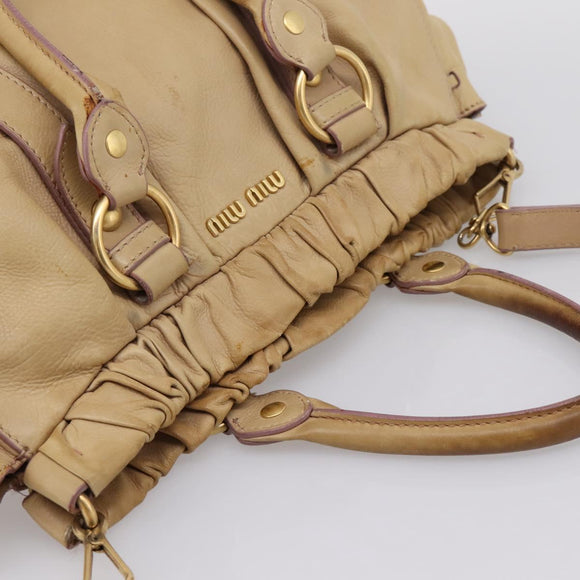 Miu Miu Hand Bag Leather 2way Beige Gold Auth 167656M