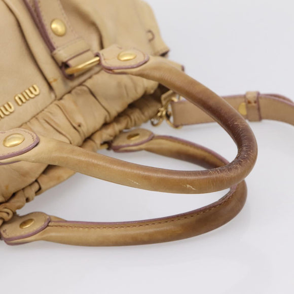 Miu Miu Hand Bag Leather 2way Beige Gold Auth 167656M