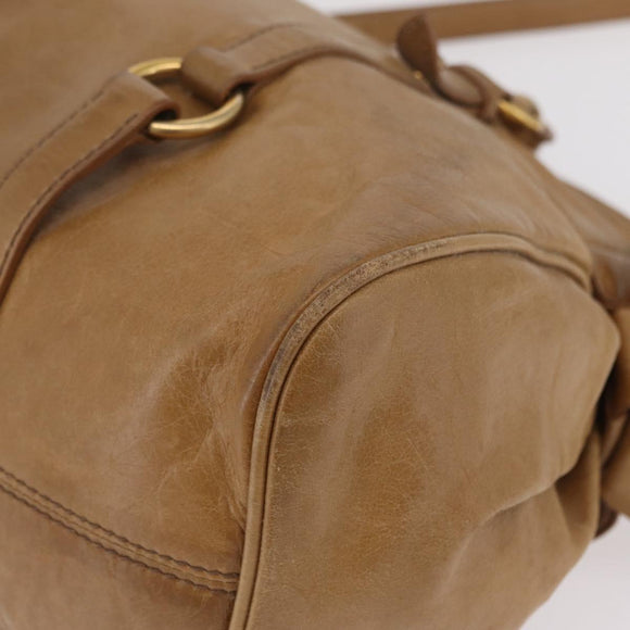 Miu Miu Hand Bag Leather 2way Beige Gold Auth 167657M