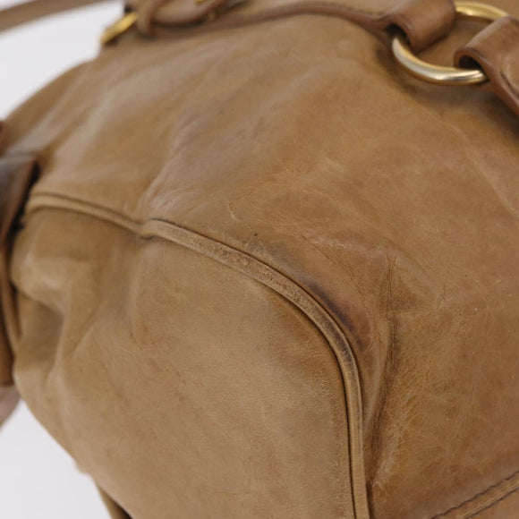 Miu Miu Hand Bag Leather 2way Beige Gold Auth 167657M