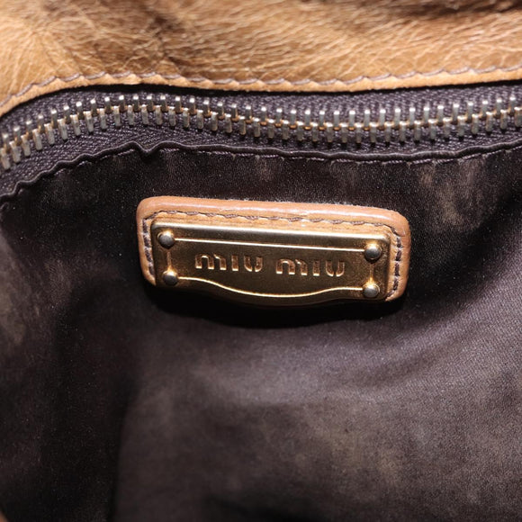 Miu Miu Hand Bag Leather 2way Beige Gold Auth 167657M