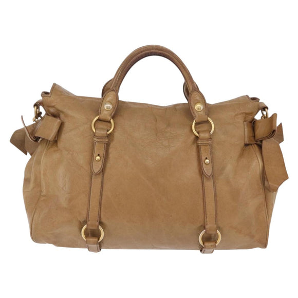 Miu Miu Hand Bag Leather 2way Beige Gold Auth 167657M