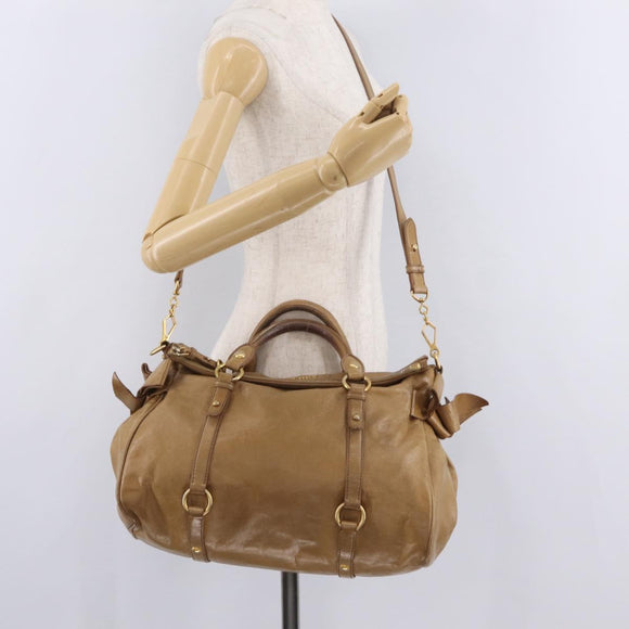 Miu Miu Hand Bag Leather 2way Beige Gold Auth 167657M
