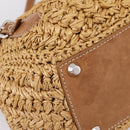 Miu Miu Hand Bag Raffia 2way Brown Silver Auth 167658M-17