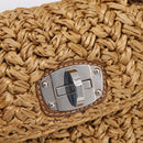 Miu Miu Hand Bag Raffia 2way Brown Silver Auth 167658M-20
