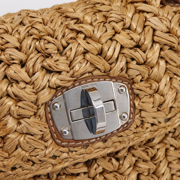 Miu Miu Hand Bag Raffia 2way Brown Silver Auth 167658M