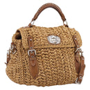 Miu Miu Hand Bag Raffia 2way Brown Silver Auth 167658M-1