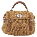 Miu Miu Hand Bag Raffia 2way Brown Silver Auth 167658M-13