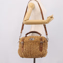 Miu Miu Hand Bag Raffia 2way Brown Silver Auth 167658M-28