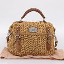 Miu Miu Hand Bag Raffia 2way Brown Silver Auth 167658M-12