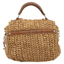 Miu Miu Hand Bag Raffia 2way Brown Silver Auth 167658M-2