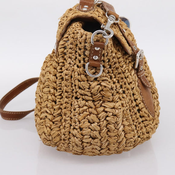 Miu Miu Hand Bag Raffia 2way Brown Silver Auth 167658M
