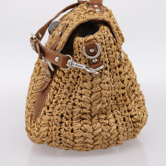 Miu Miu Hand Bag Raffia 2way Brown Silver Auth 167658M