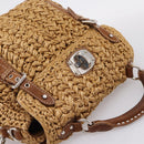 Miu Miu Hand Bag Raffia 2way Brown Silver Auth 167658M-6