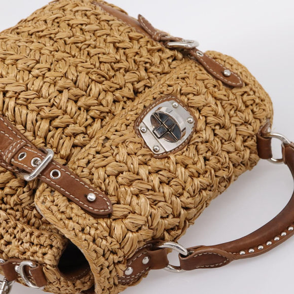 Miu Miu Hand Bag Raffia 2way Brown Silver Auth 167658M