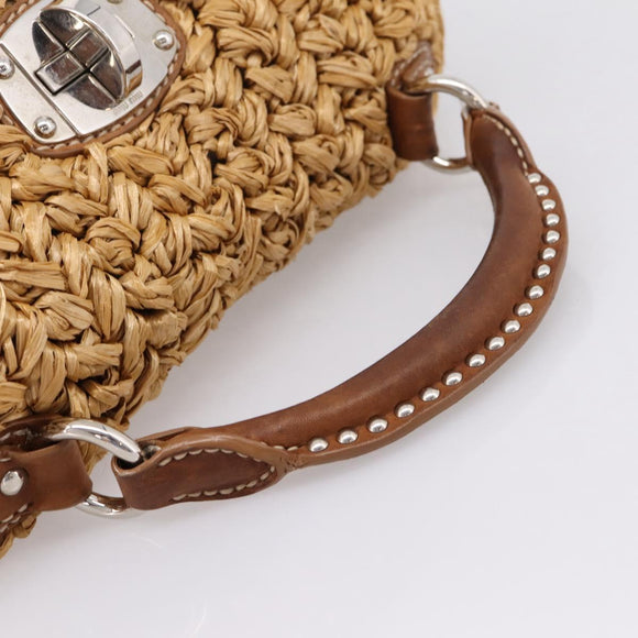 Miu Miu Hand Bag Raffia 2way Brown Silver Auth 167658M