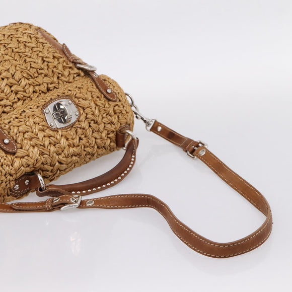 Miu Miu Hand Bag Raffia 2way Brown Silver Auth 167658M