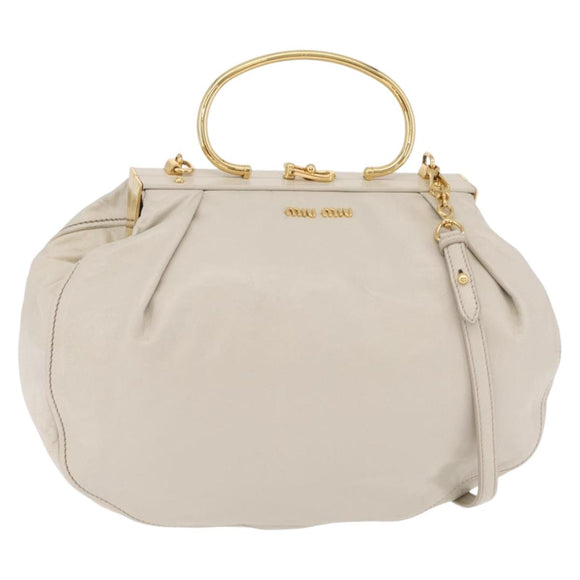 Miu Miu Hand Bag Leather 2way White Gold Auth 167659M