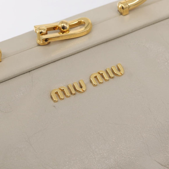 Miu Miu Hand Bag Leather 2way White Gold Auth 167659M