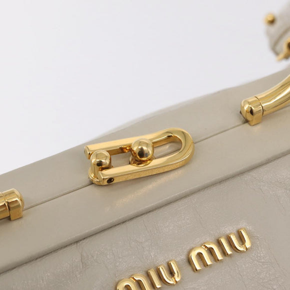 Miu Miu Hand Bag Leather 2way White Gold Auth 167659M