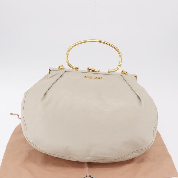 Miu Miu Hand Bag Leather 2way White Gold Auth 167659M