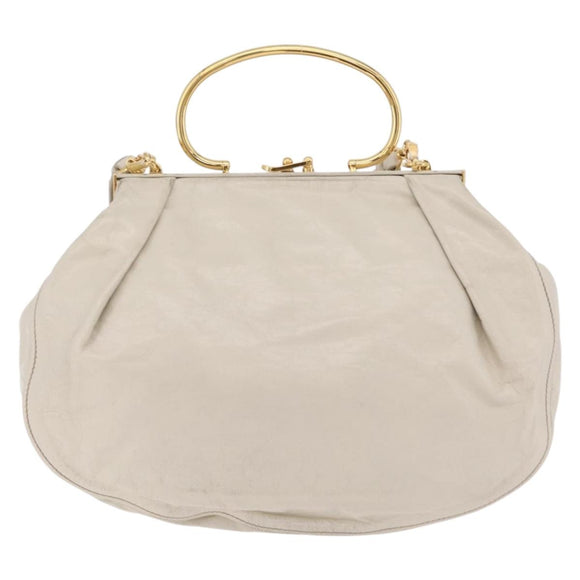 Miu Miu Hand Bag Leather 2way White Gold Auth 167659M