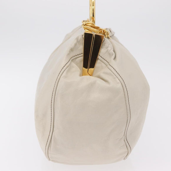 Miu Miu Hand Bag Leather 2way White Gold Auth 167659M