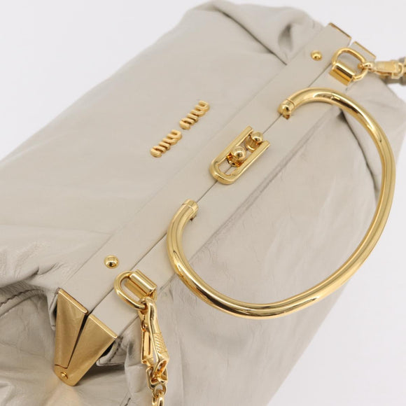 Miu Miu Hand Bag Leather 2way White Gold Auth 167659M