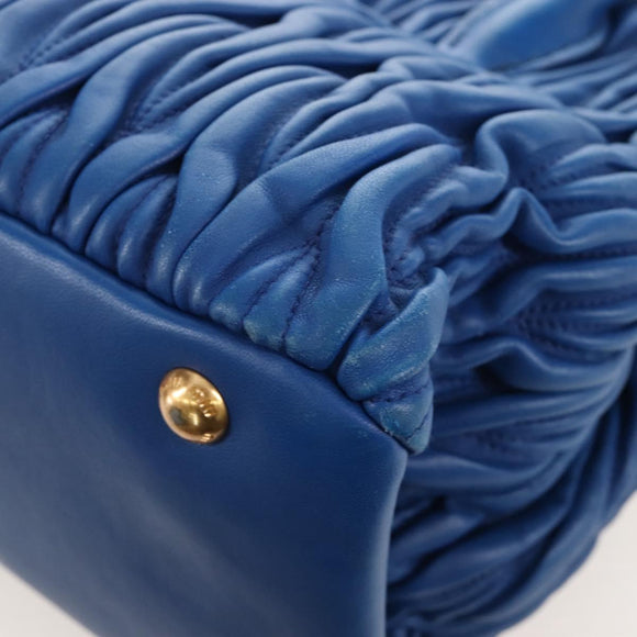 Miu Miu Matelasse Hand Bag Leather 2way Blue Gold Auth 167661M