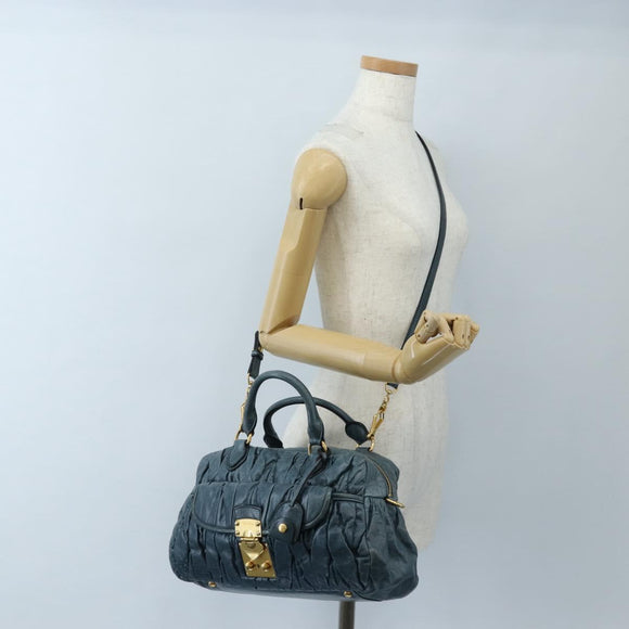 Miu Miu Matelasse Hand Bag Leather 2way Blue Gold Auth 167662M