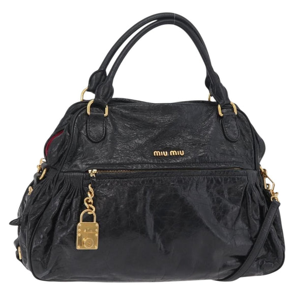 Miu Miu Hand Bag Leather 2way Black Gold Auth 167663M
