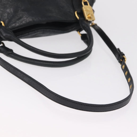 Miu Miu Hand Bag Leather 2way Black Gold Auth 167663M