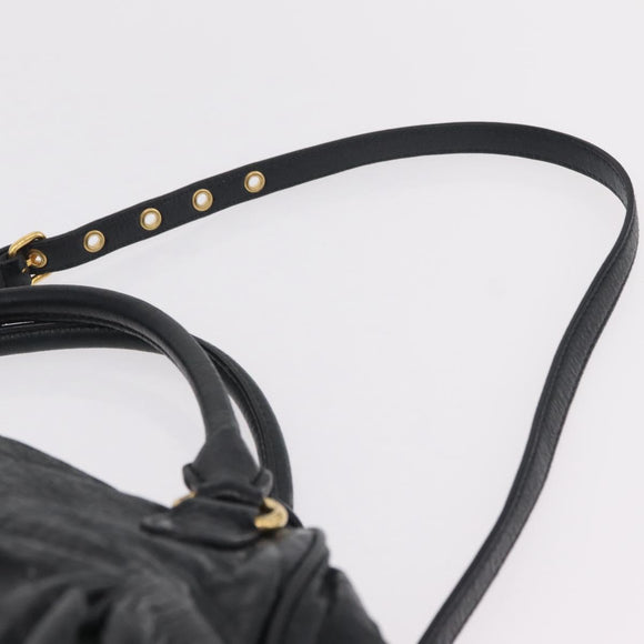 Miu Miu Hand Bag Leather 2way Black Gold Auth 167663M
