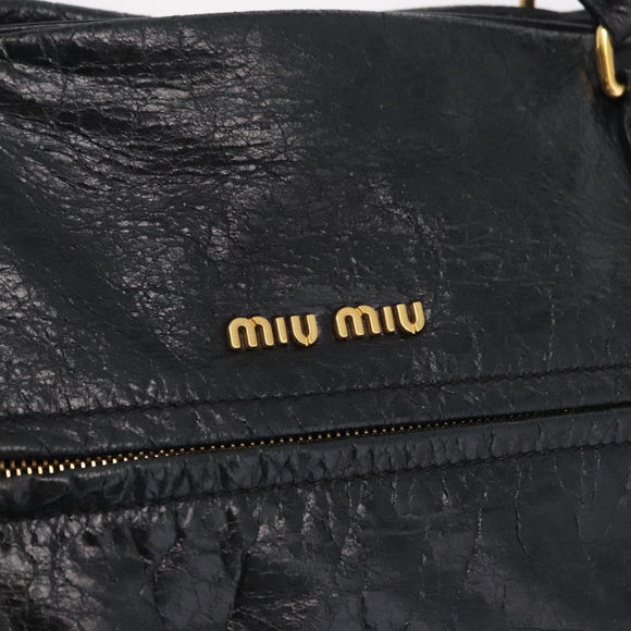 Miu Miu Hand Bag Leather 2way Black Gold Auth 167663M