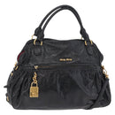 Miu Miu Hand Bag Leather 2way Black Gold Auth 167663M-1