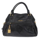 Miu Miu Hand Bag Leather 2way Black Gold Auth 167663M-13