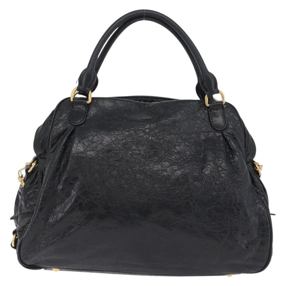 Miu Miu Hand Bag Leather 2way Black Gold Auth 167663M