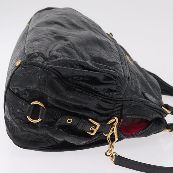 Miu Miu Hand Bag Leather 2way Black Gold Auth 167663M