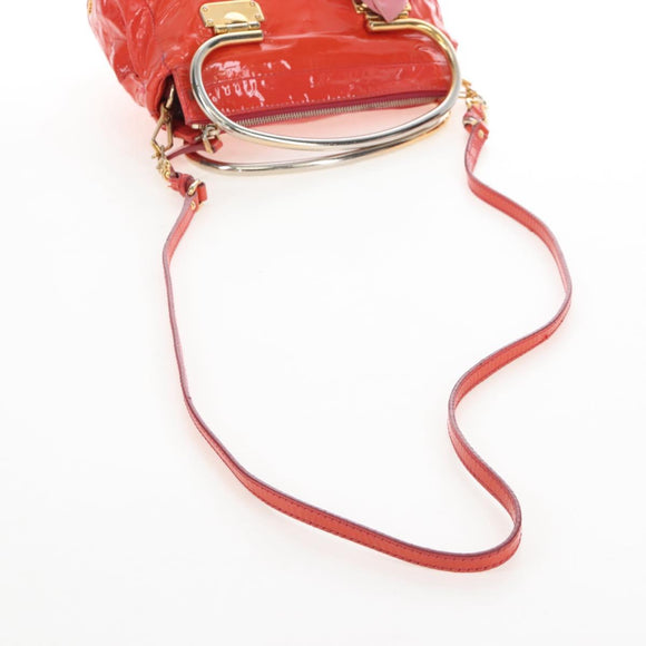 Miu Miu Hand Bag Patent leather 2way Orange Gold Auth 167664A