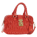 Miu Miu Matelasse Hand Bag Leather 2way Orange Gold Auth 167666A-1