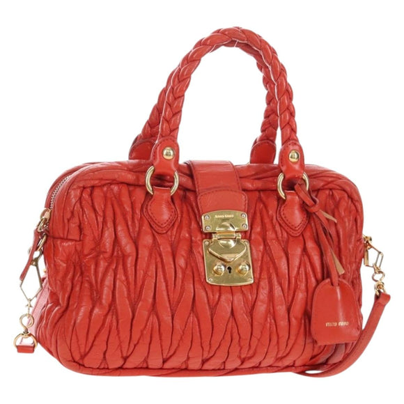Miu Miu Matelasse Hand Bag Leather 2way Orange Gold Auth 167666A