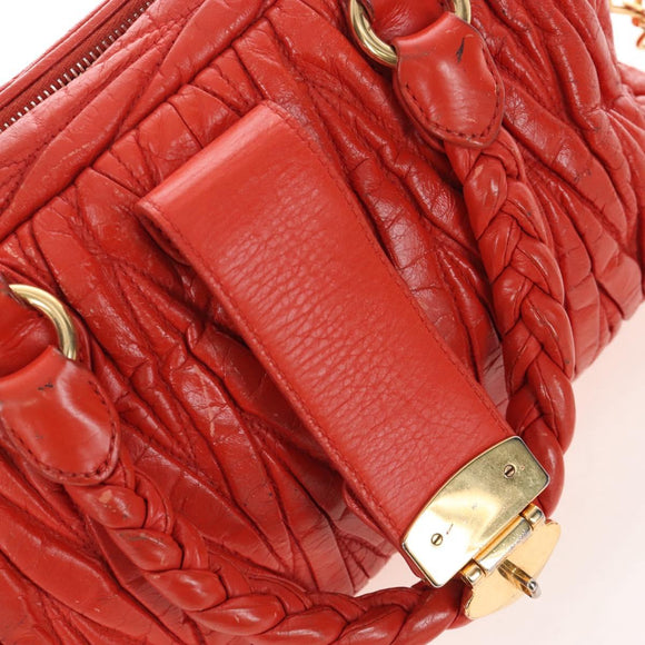 Miu Miu Matelasse Hand Bag Leather 2way Orange Gold Auth 167666A